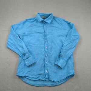 Puro Lino Top Womens Small Blue‎ Linen Casual Beachy Vacation
